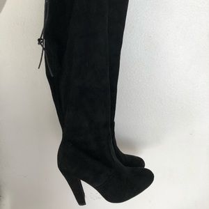 Over the knee high heeled faux suede boots